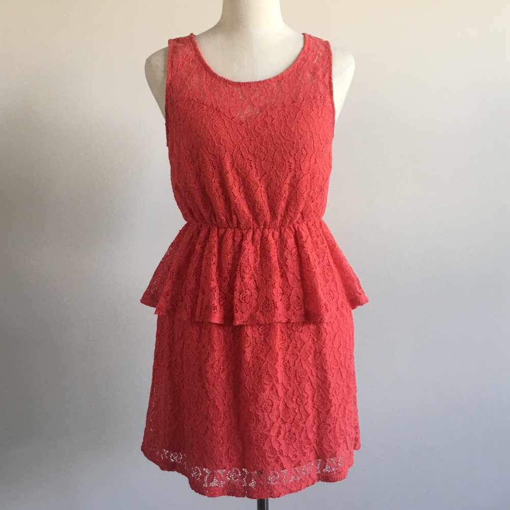 Sleeveless Lace Ruffle Waist Short Mini Summer Dress Pink Small
